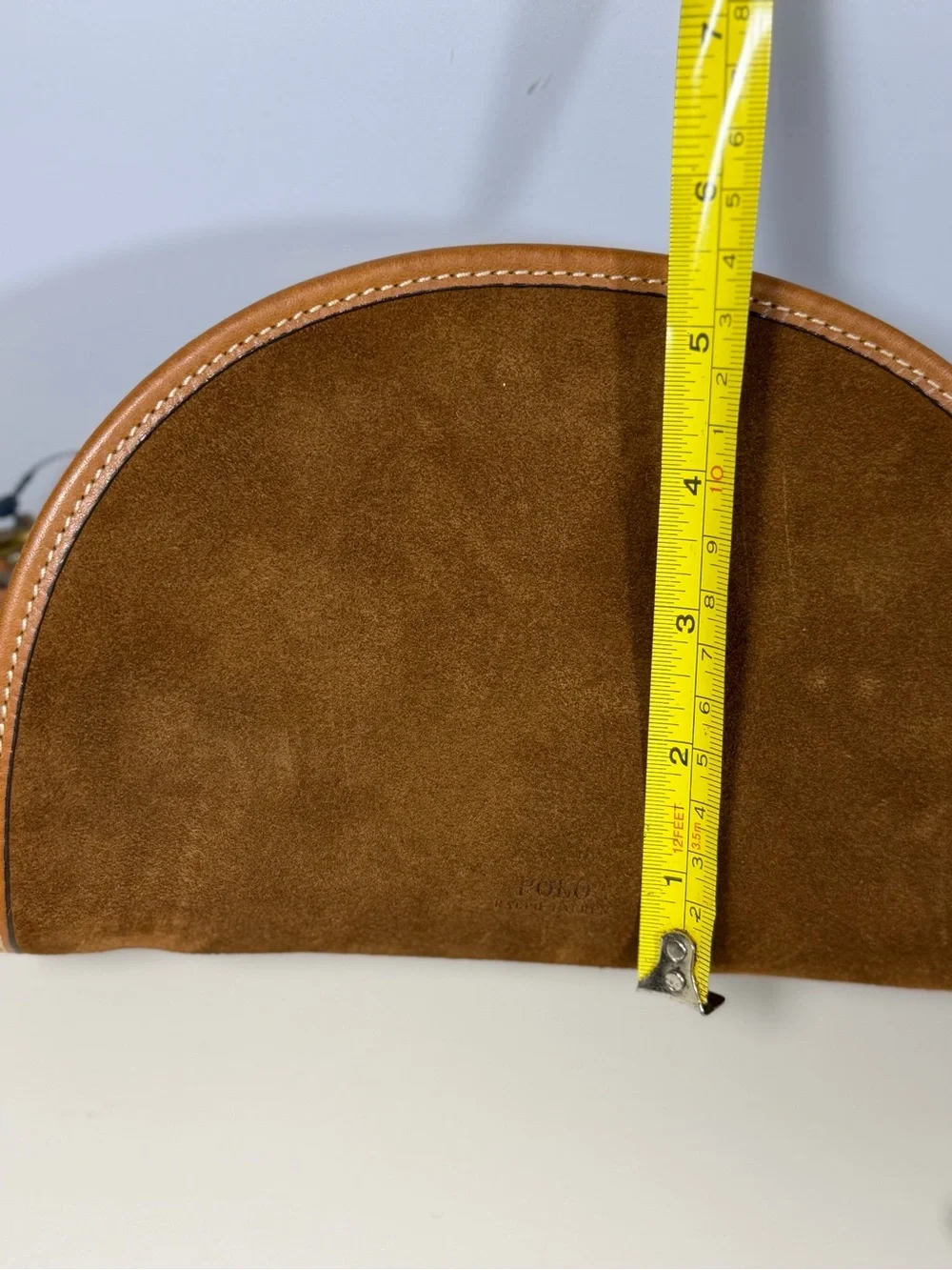 Polo by Ralph Lauren Brown Suede Half-Moon Crossbody with Tan Trim